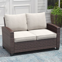 Outdoor Hand-Woven Wicker Patio Loveseat by Winston Porter
