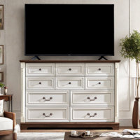 Farmhouse Dresser With 10 Drawers, Two-tone Finish, Columns Desgin And Elegant Handles by Winston Porter