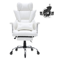 Reclining Office Chair with Footrest, Heavy Duty PU Leather Wide Office Chair, Big and Tall Executive Office Chairs with Lumbar Support, Strong Metal by Inbox Zero