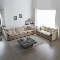 Sofa Set of 2 Chenille Couch 2 + 3 seater Deep - seat Sofa Set Beige Chenille by Hokku Designs