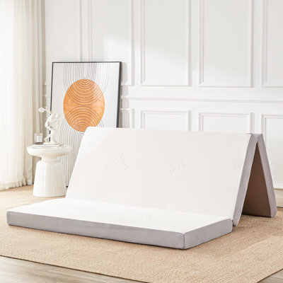 Folding Mattress, 4 Inch Memory Foam Tri-Fold Mattress With Breathable & Washable Rayon From Bamboo Fiber Fabric Cover, Foldable Floor Mattress Guest by Ebern Designs