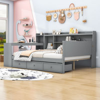 Three Drawers Daybed with USB Ports, Desk and Shelves by Red Barrel Studio