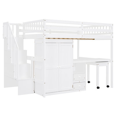 Loft Bed With Stairs, Bookshelf, Drawers, Desk & Wardrobe – Space-Saving Multifunctional Furniture For Kids & Teens by Harriet Bee