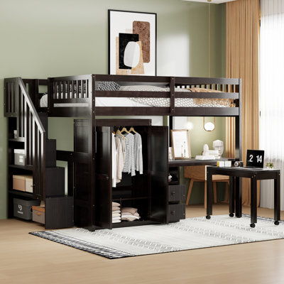 Loft Bed With Stairs, Bookshelf, Drawers, Desk & Wardrobe – Space-Saving Multifunctional Furniture For Kids & Teens by Harriet Bee