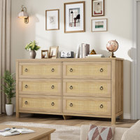6-Dresser for Bedroom - Natural Rattan Style Storage for Nursery by Bay Isle Home