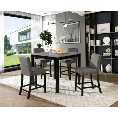 5-Piece Two-Tone Wooden Counter Height Dining Set With 4 Chairs In Light Grey & Black by Winston Porter