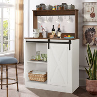 Farmhouse Coffee Bar Cabinet with 6 Hooks, 50" Coffee Bar Hutch with Sliding Barn Door and Adjustable Shelves by Gracie Oaks