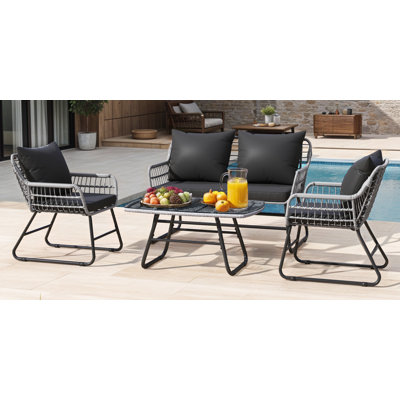 Outdoor Rattan Wicker Seating Group Conversation Set by Bay Isle Home
