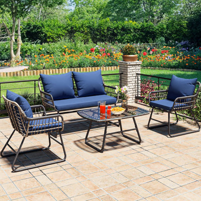 Outdoor Rattan Wicker Seating Group Conversation Set