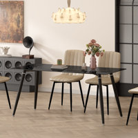 59.1" Black Rectangular Tempered Glass Dining Table for kitchen, dining room, living room by George Oliver