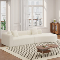 Modern Style Curved Sofa, Upholstery Corduroy Sofa Couch with 3 Pillows, Oversized Sleek Curved Sectional Boucle Fabric Couch for Living Room by Latitude Run
