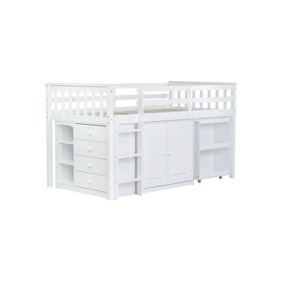 Twin Loft Bed With Storage Cabinet, Drawer And Shelf Cabinet And Pulling-Out Desk by Harriet Bee