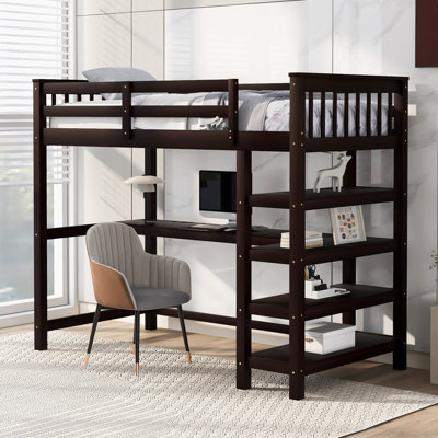 Loft Bed With Storage Shelves And Under-Bed Desk by Harriet Bee