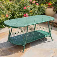 47.25"L. Embellished Oval Metal Garden Table with Shelf "Toulouse 1275" by Ophelia & Co.