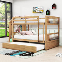 Hommer Full Over Full Wooden Convertible Bunk Bed With Twin Trundle And Guardrails by Harriet Bee