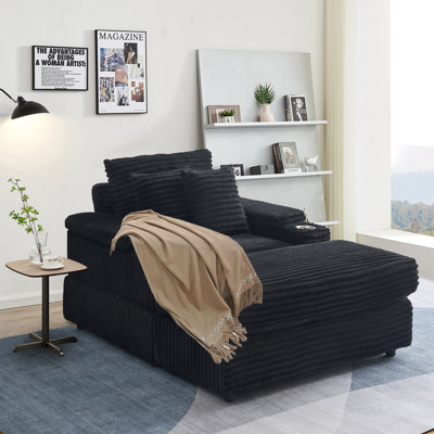 Alhertine 44" Wide Corduroy Upholstered Chaise Lounge with Cup Holders by Latitude Run