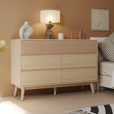 Natural Wood 8-Drawer Dresser - Striped Surface & Pull-Free Drawers by George Oliver
