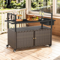49" PE Wicker Bar Cart Portable Outdoor Table Made Of Durable Steel Frame And Tempered Glass Tabletop For Kitchen Prep And Grilling by Latitude Run