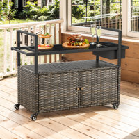 49" PE Wicker Bar Cart Portable Outdoor Table Made Of Durable Steel Frame And Tempered Glass Tabletop For Kitchen Prep And Grilling by Latitude Run