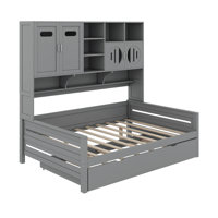 Wooden Daybed With Twin Size Trundle, And All-In-One Cabinet And Shelf