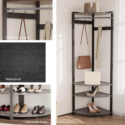 Semi-circular Corner Coat Rack Stand Hall Tree With 6 Hooks