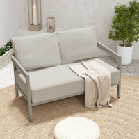 Heitzman Aluminum Outdoor Patio Loveseat With Gray Cushions by Lark Manor