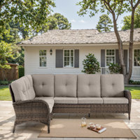Serita Trym 100" Wide Outdoor PE Wicker Patio Sectional With Cushions