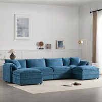 136" Chenille U Shaped Sectional Sofa Cloud Couch With Movable Ottoman by Latitude Run