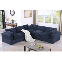 Upholstered L-shaped Chenille Fabric Couch W/deep Seat, Wide Armrest by Latitude Run
