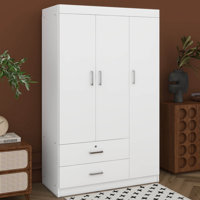 3-Door Large Wardrobe With 2 Storage Drawers, Modern Armoire Free-Standing Garment Wooden Closet Storage Cabinet by Latitude Run