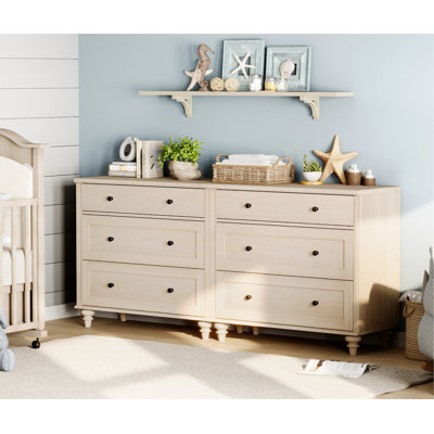 Scarlett Kids Dressers With 6 Drawers, Mid Century Modern Wooden Closet Storage Organizer For Living Room, Nursery, Hallway, Light Beige by Charlton Home