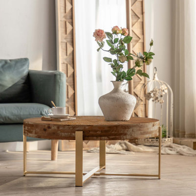Modern Retro Splicing Round Coffee Table With Cross Legs Base by Loon Peak