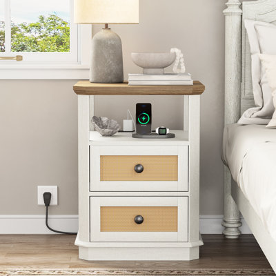 2 Drawers Rattan Nightstands with Storage andFast Charging Station for Bedroom,Living Room by Bay Isle Home