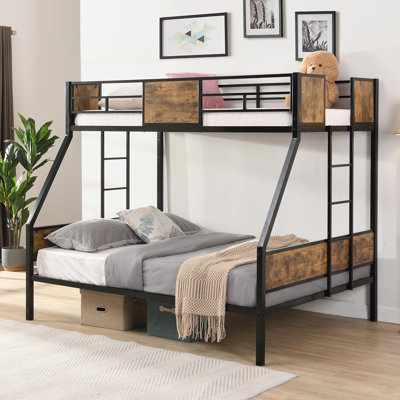 Twin Over FULL Metal Bunk Bed With 2 - Side Ladder And Full-Length Guardrail, No Box Spring Needed, Large Under Bed Storage, Easy Assemble , Black by Mason & Marbles