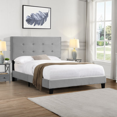 Full Size Upholstered Platform Bed Frame With Pull Point Tufted Headboard, Strong Wood Slat Support, Mattress Foundation, No Box Spring Needed, Easy A by Grovelane