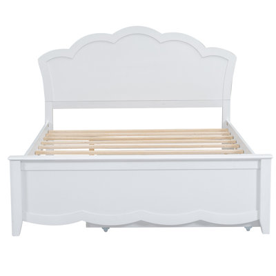 Full Size Wood Platform Bed With Headboard And Twin Size Trundle, White by Grovelane