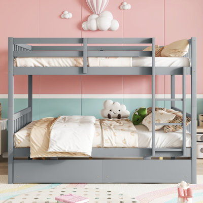Rubber Wood Bunk Bed With 2 Drawers, Convertible Into 2 Beds, Bunk Bed With Ladder And Safety Guardrails , by Harriet Bee