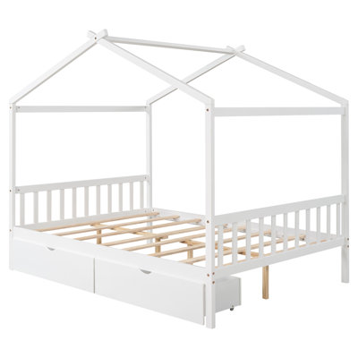 Full Size House Platform Bed With Two Drawers,Headboard And Footboard,Roof Design, by Harper Orchard