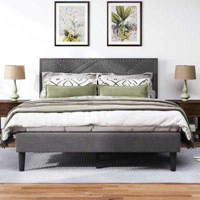 Bed Frame With Storage Headboard, Metal Platform Bed No Noise, Mattress Foundation Strong Metal Slats Support No Box Spring Needed by Trule