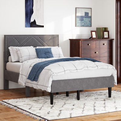 Bed Frame With Storage Headboard, Metal Platform Bed No Noise, Mattress Foundation Strong Metal Slats Support No Box Spring Needed by Trule
