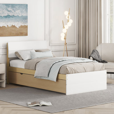 Modern Twin Bed Frame With Twin Trundle For White High Gloss Headboard And Footboard by Grovelane