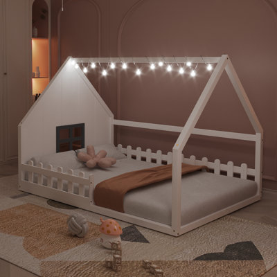 Full Size Wood House Bed With Window And Fence by Harper Orchard