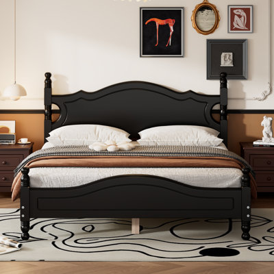 Wood Platform Bed Frame,Retro Style Platform Bed With Wooden Slat Support, by Grovelane