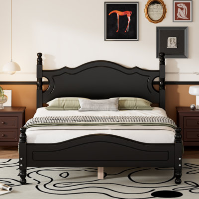 Wood Platform Bed Frame,Retro Style Platform Bed With Wooden Slat Support, by Grovelane