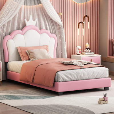 Upholstered Princess Bed With Crown Headboard,Platform Bed With Headboard And Footboard, by Gemma Violet
