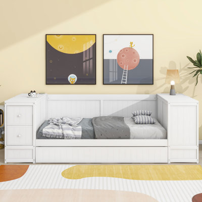 Twin Size Daybed With Storage Arms, Trundle And Charging Station, by Grovelane