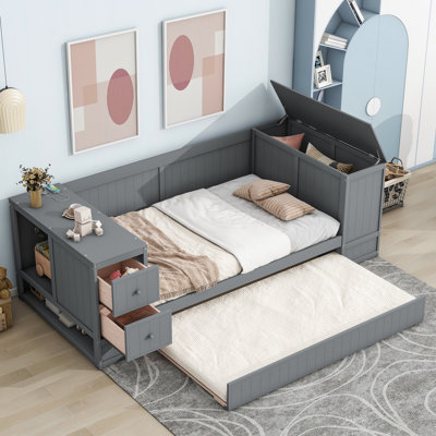 Twin Size Daybed With Storage Arms, Trundle And Charging Station, by Grovelane
