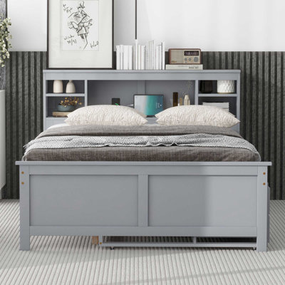 Platform Bed With Storage Headboard, USB, Trundle And 3 Drawers, by Grovelane