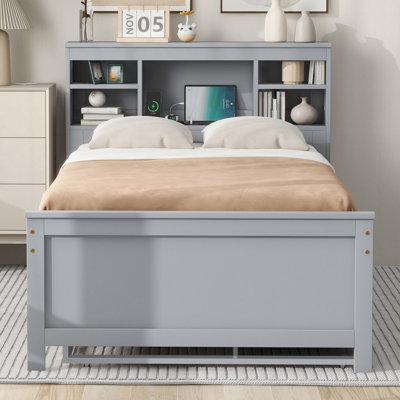 Platform Bed With Storage Headboard, USB, Trundle And 3 Drawers, by Grovelane
