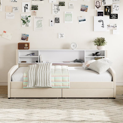 Twin Size Upholstered Platform Bed With Storage And Drawers, by Trule